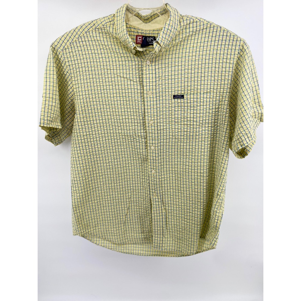 Chaps Ralph Lauren Mens XL Seersucker Plaid SS Button Down Shirt Yellow - Picture 1 of 8